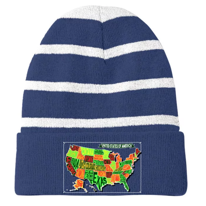 Retro United States Of America Map Striped Beanie with Solid Band