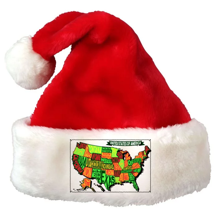 Retro United States Of America Map Premium Christmas Santa Hat