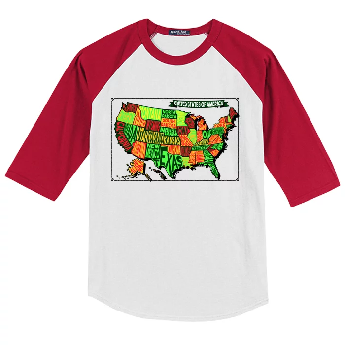 Retro United States Of America Map Kids Colorblock Raglan Jersey