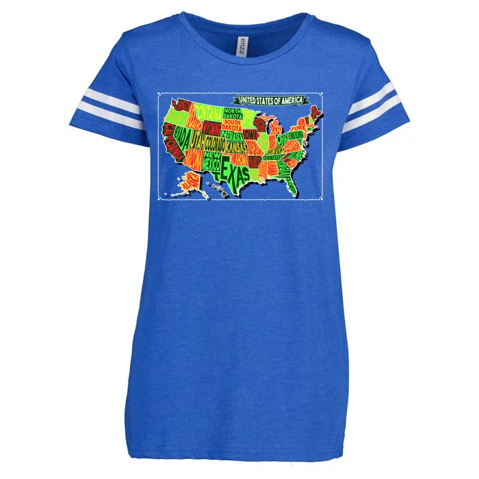 Retro United States Of America Map Enza Ladies Jersey Football T-Shirt