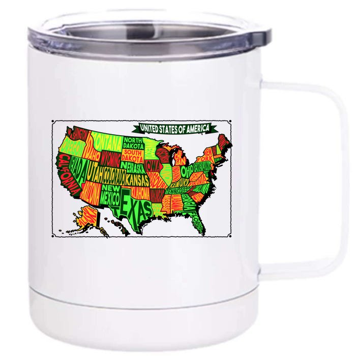 Retro United States Of America Map Front & Back 12oz Stainless Steel Tumbler Cup