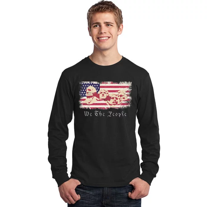 Rushmore United States Presidents On Vintage American Flag Tall Long Sleeve T-Shirt