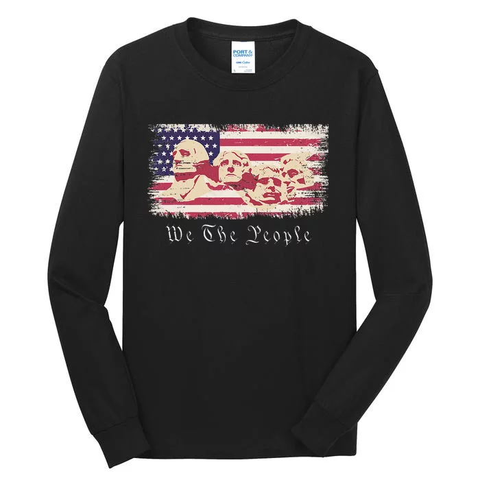 Rushmore United States Presidents On Vintage American Flag Tall Long Sleeve T-Shirt