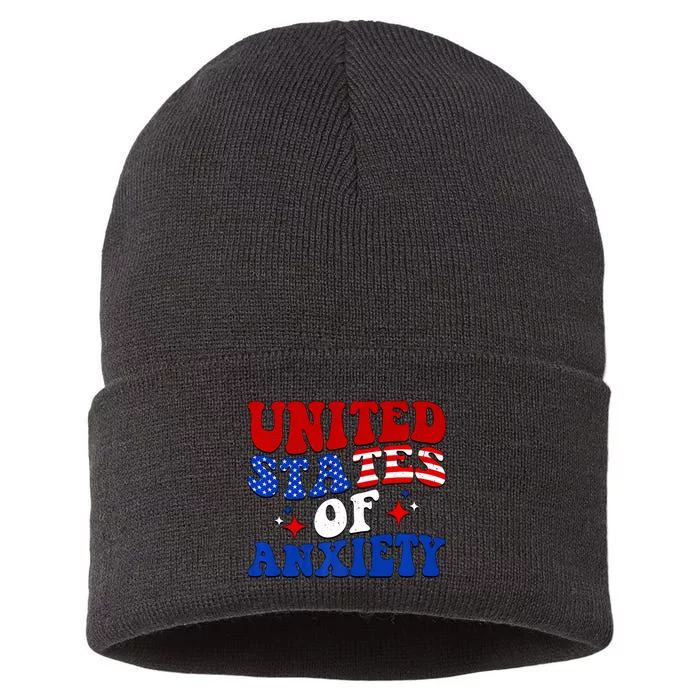 Retro United States Of Anxiety 4th Of July America Funny Sustainable Knit Beanie