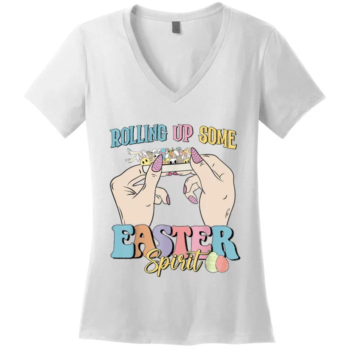 Rolling Up Some Easter Skeleton Hand Women's V-Neck T-Shirt