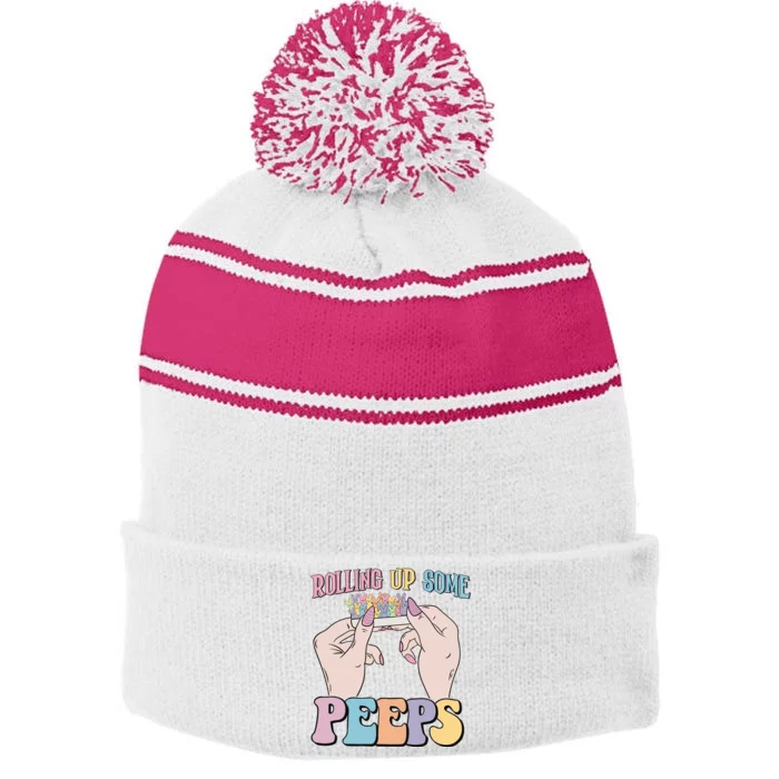 Rolling Up Some Peeps Funny Easter Stripe Pom Pom Beanie