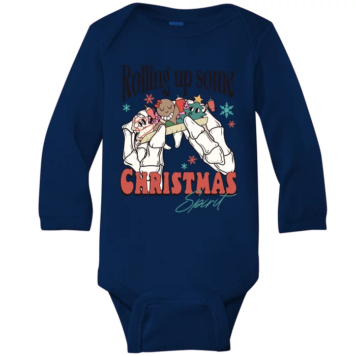 Rolling Up Some Christmas Spirit Skeleton Christmas Baby Long Sleeve Bodysuit