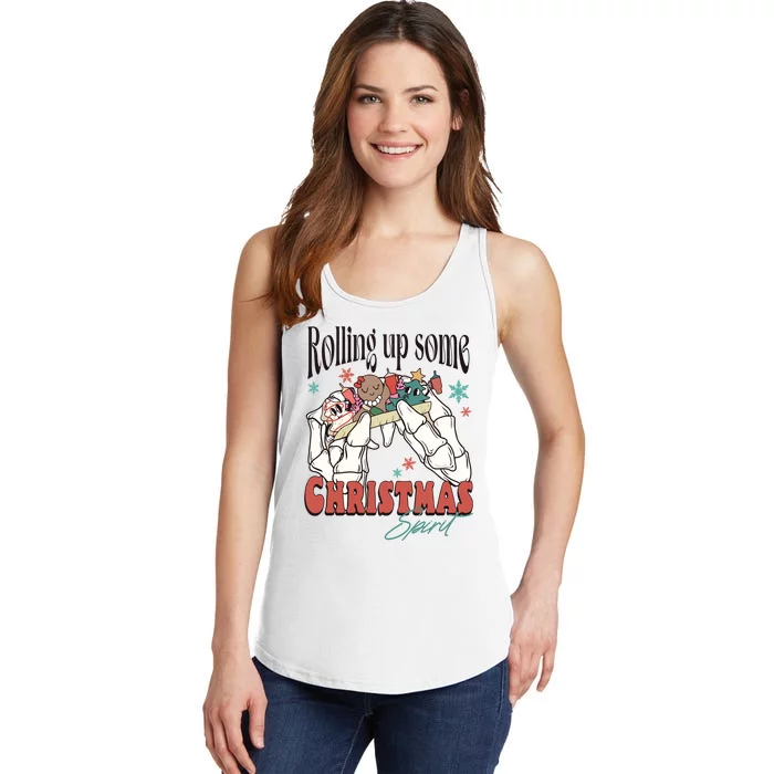 Rolling Up Some Christmas Spirit Skeleton Christmas Ladies Essential Tank