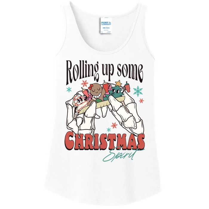 Rolling Up Some Christmas Spirit Skeleton Christmas Ladies Essential Tank