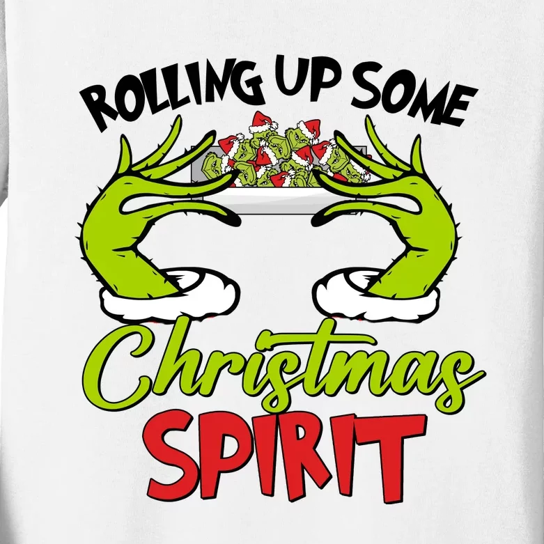 Rollin Up Some Christmas Spirit Merry Grinchmas Kids Long Sleeve Shirt