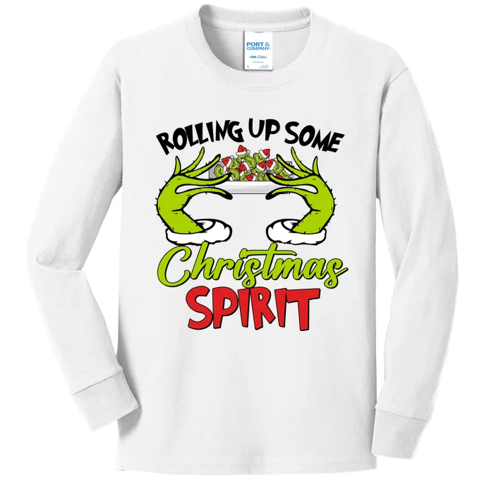 Rollin Up Some Christmas Spirit Merry Grinchmas Kids Long Sleeve Shirt