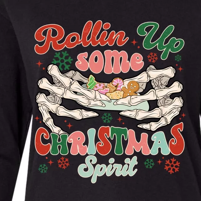 Rollin Up Some Christmas Spirit Christmas Skeleton Cookies Gift Womens Cotton Relaxed Long Sleeve T-Shirt