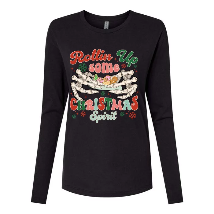 Rollin Up Some Christmas Spirit Christmas Skeleton Cookies Gift Womens Cotton Relaxed Long Sleeve T-Shirt