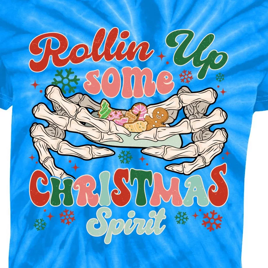 Rollin Up Some Christmas Spirit Christmas Skeleton Cookies Gift Kids Tie-Dye T-Shirt