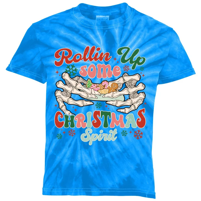 Rollin Up Some Christmas Spirit Christmas Skeleton Cookies Gift Kids Tie-Dye T-Shirt