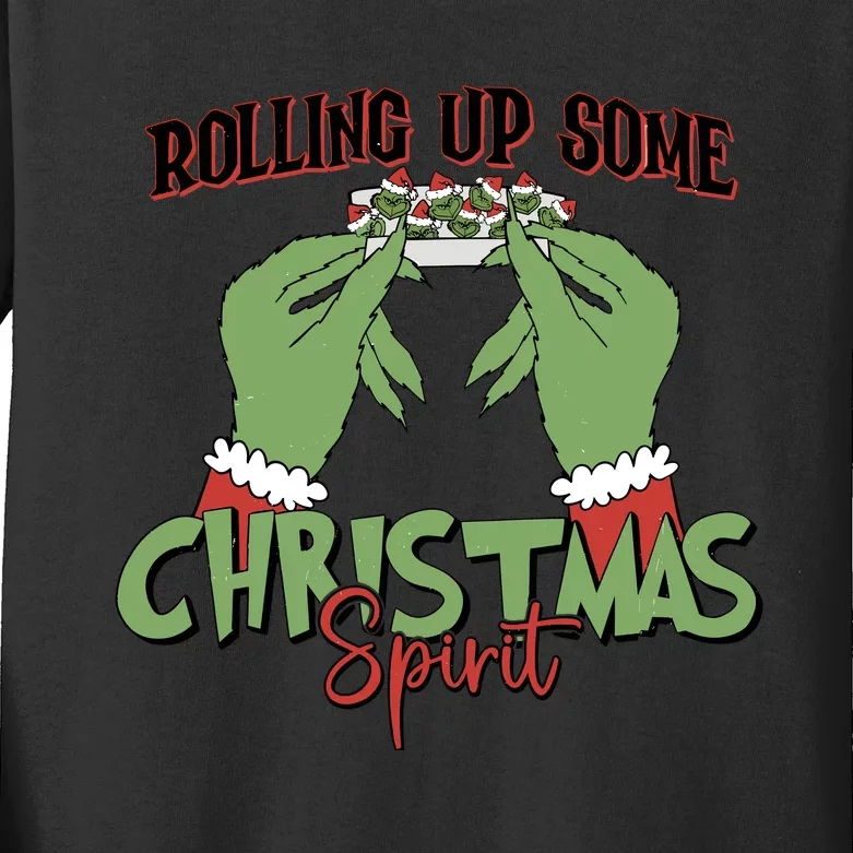 Rolling Up Some Christmas Spirit Christmas Vibes Kids Long Sleeve Shirt