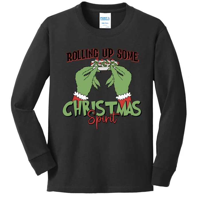 Rolling Up Some Christmas Spirit Christmas Vibes Kids Long Sleeve Shirt