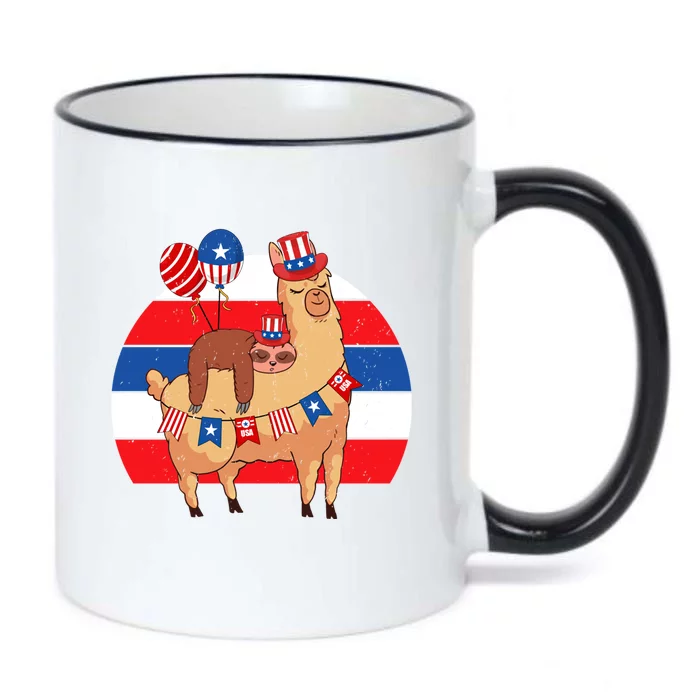 Retro Uncle Sam Sloth And Llama American Flag Indepedence Day Great Gift Black Color Changing Mug