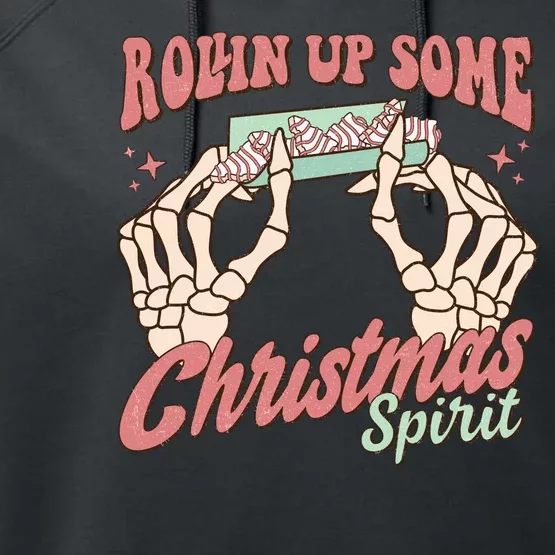 Rollin Up Some Christmas Spirit Funny Marijuana Performance Fleece Hoodie