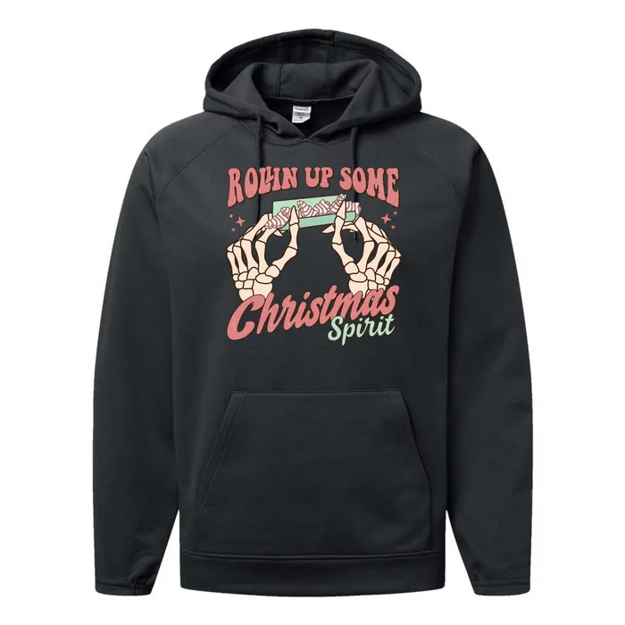 Rollin Up Some Christmas Spirit Funny Marijuana Performance Fleece Hoodie