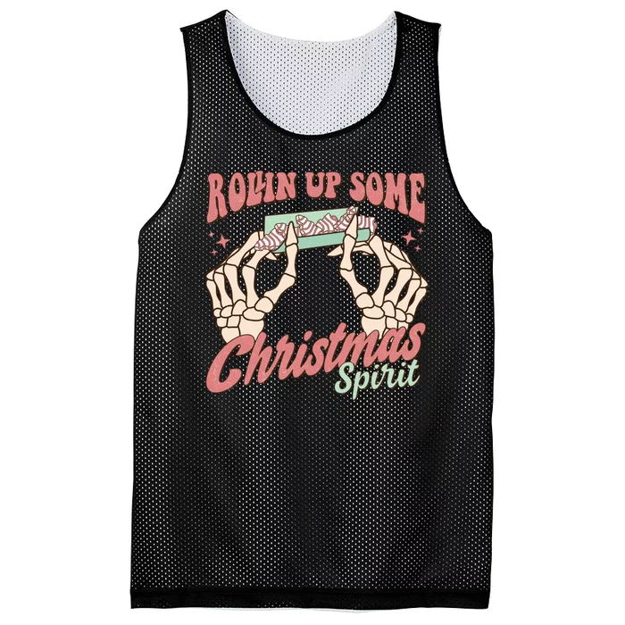 Rollin Up Some Christmas Spirit Funny Marijuana Mesh Reversible Basketball Jersey Tank