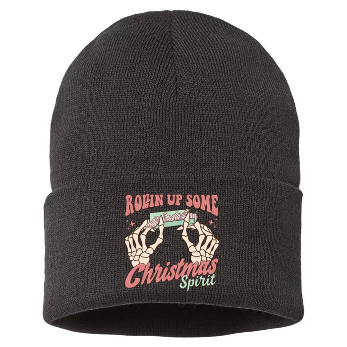 Rollin Up Some Christmas Spirit Funny Marijuana Sustainable Knit Beanie