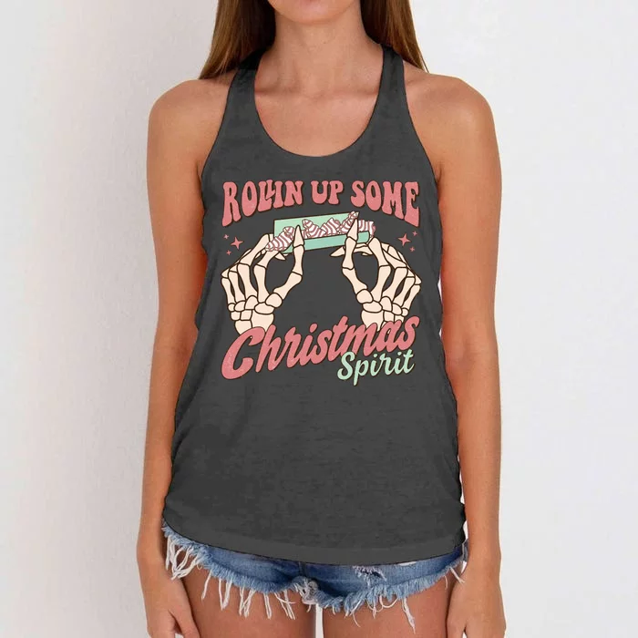 Rollin Up Some Christmas Spirit Funny Marijuana Women's Knotted Racerback Tank