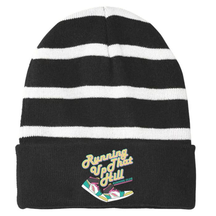 Running Up That Hill Retro Running Marathon Track Cross Striped Beanie with Solid Band