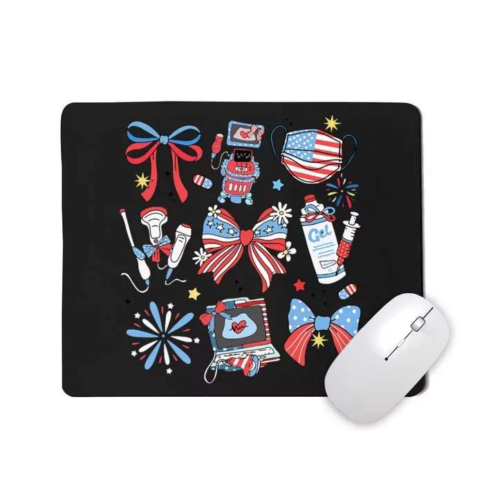 Retro Ultrasound Tech Coquette 4th Of July Sonographer Girly Mousepad