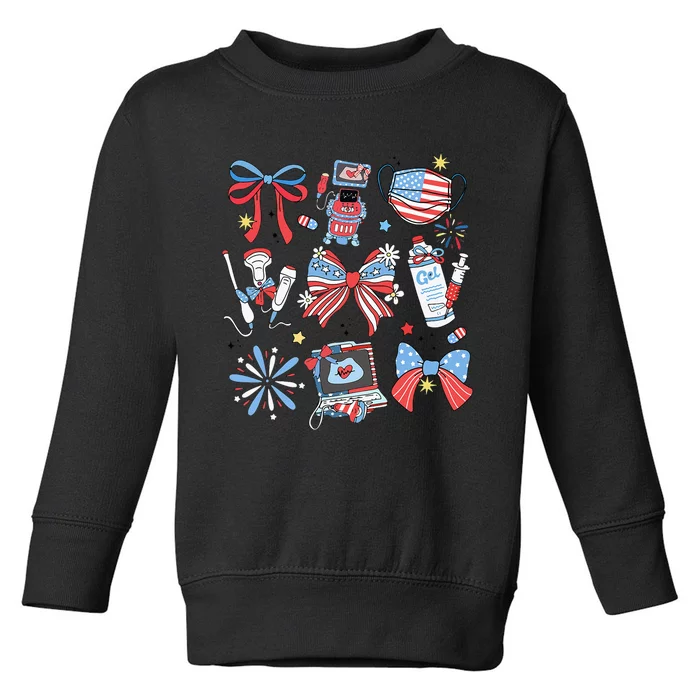 Retro Ultrasound Tech Coquette 4th Of July Sonographer Girly Toddler Sweatshirt