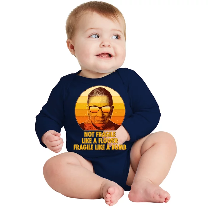 Ruth Bader Ginsburg Fragile Like A Bomb Tribute Baby Long Sleeve Bodysuit