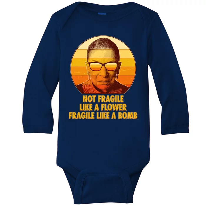 Ruth Bader Ginsburg Fragile Like A Bomb Tribute Baby Long Sleeve Bodysuit