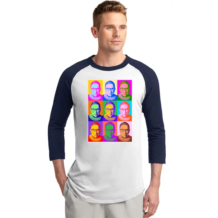 Ruth Bader Ginsburg RBG Pop Art Tribute Baseball Sleeve Shirt