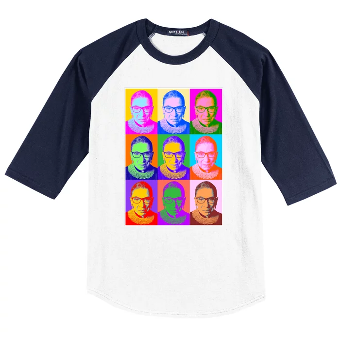 Ruth Bader Ginsburg RBG Pop Art Tribute Baseball Sleeve Shirt