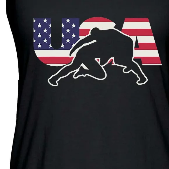 Retro USA Wrestling Apparel  American Gifts for US Wrestler Ladies Essential Flowy Tank