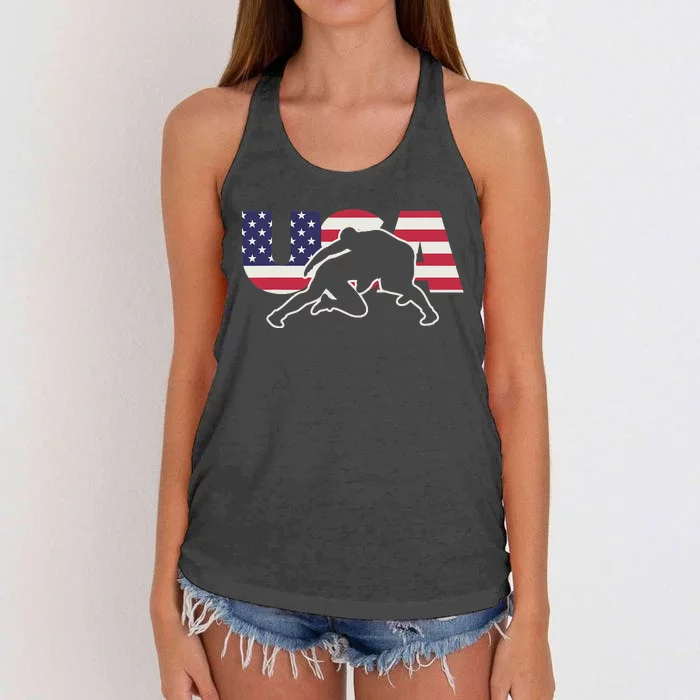 Retro USA Wrestling Apparel  American Gifts for US Wrestler Women's Knotted Racerback Tank