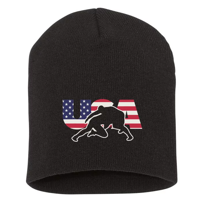 Retro USA Wrestling Apparel  American Gifts for US Wrestler Short Acrylic Beanie