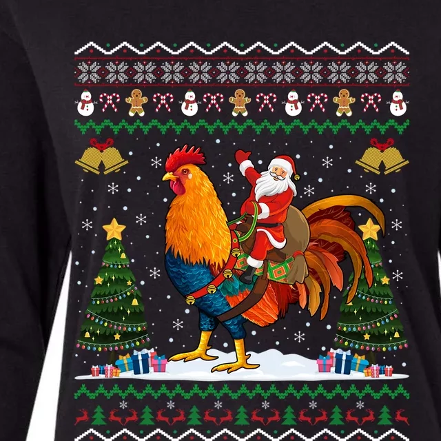 Rooster Ugly Xmas Gift Santa Riding Rooster Christmas Great Gift Womens Cotton Relaxed Long Sleeve T-Shirt