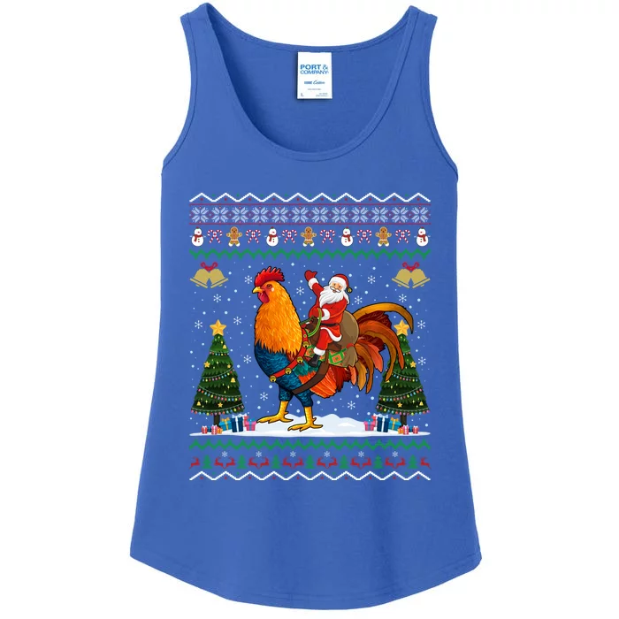 Rooster Ugly Xmas Gift Santa Riding Rooster Christmas Great Gift Ladies Essential Tank