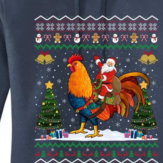 Rooster Ugly Xmas Gift Santa Riding Rooster Christmas Great Gift Women's Pullover Hoodie