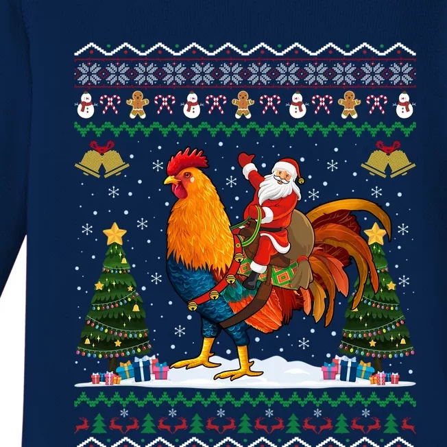 Rooster Ugly Xmas Gift Santa Riding Rooster Christmas Great Gift Baby Long Sleeve Bodysuit