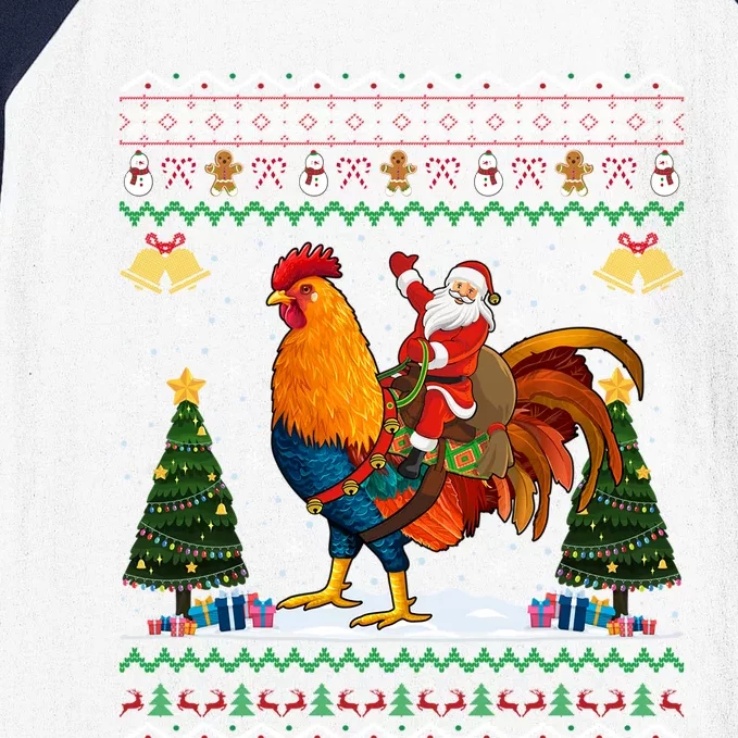 Rooster Ugly Xmas Gift Santa Riding Rooster Christmas Great Gift Baseball Sleeve Shirt