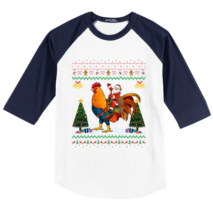 Rooster Ugly Xmas Gift Santa Riding Rooster Christmas Great Gift Baseball Sleeve Shirt