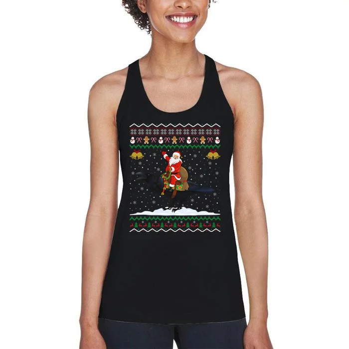 Raven Ugly Xmas Gift Santa Riding Raven Christmas Women's Racerback Tank