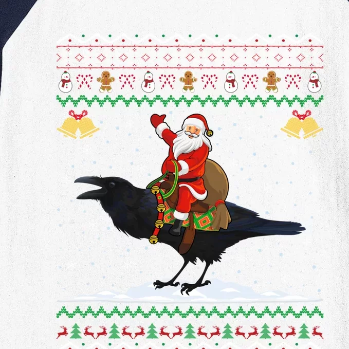 Raven Ugly Xmas Gift Santa Riding Raven Christmas Baseball Sleeve Shirt