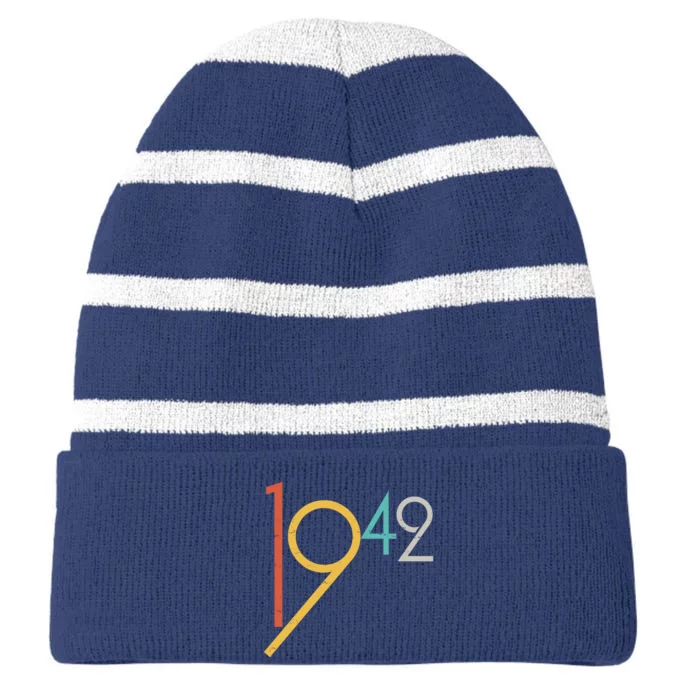 Retro Vintage 1942 80th Birthday Striped Beanie with Solid Band