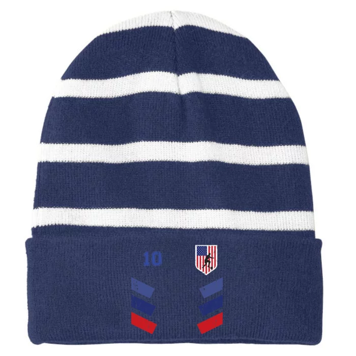 Retro Vintage 10 American Football USA Soccer USA Flag Striped Beanie with Solid Band