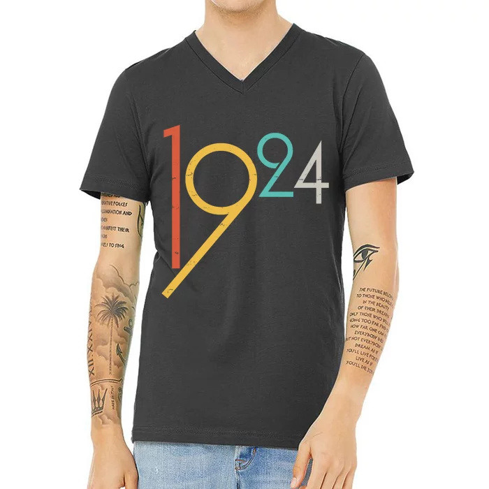 Retro Vintage 1924 100th Birthday V-Neck T-Shirt