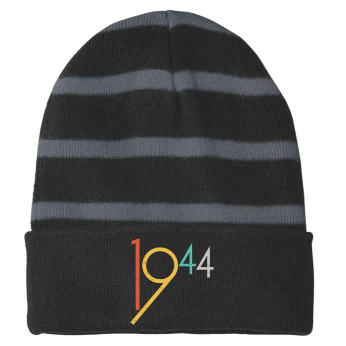 Retro Vintage 1944 80th Birthday Striped Beanie with Solid Band