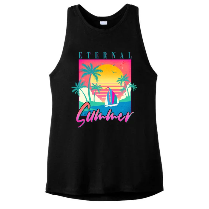 Retro Vintage 1980s Eternal Summer Tropical Vacation Time Ladies Tri-Blend Wicking Tank